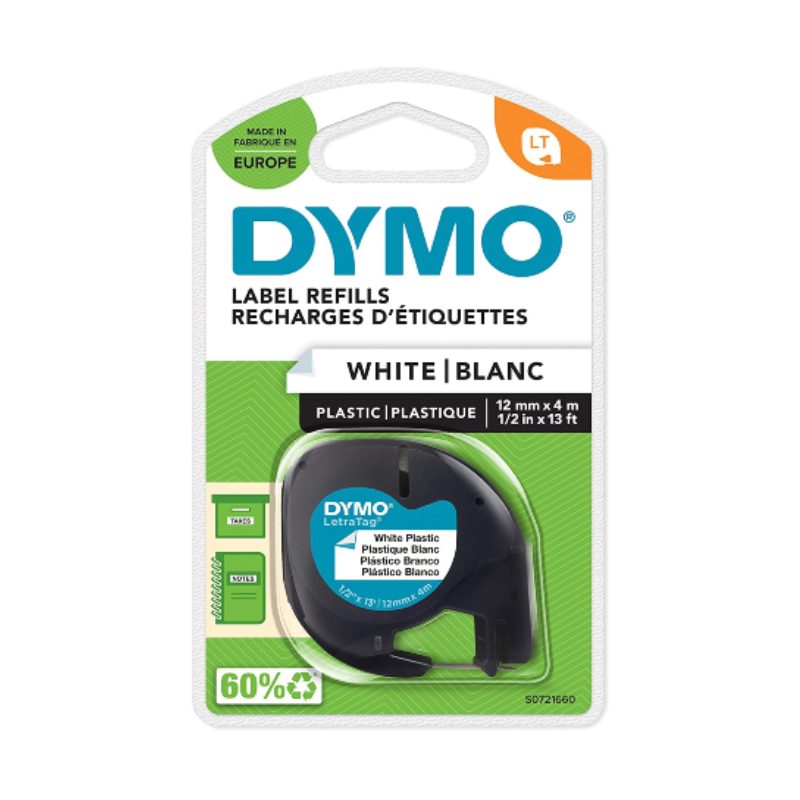 [LACDY020] Dymo - LetraTag - Plastic Label Refill - Black on White