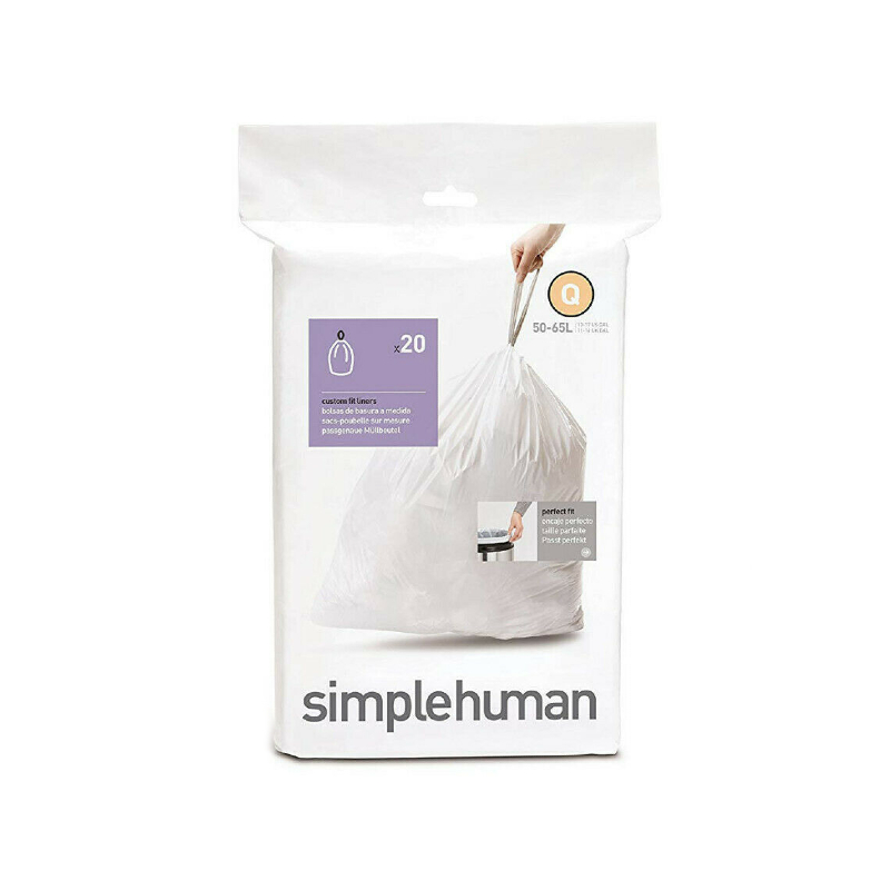 Simplehuman - Bin Bags - White - Code Q - 50-65L - Pack of 20