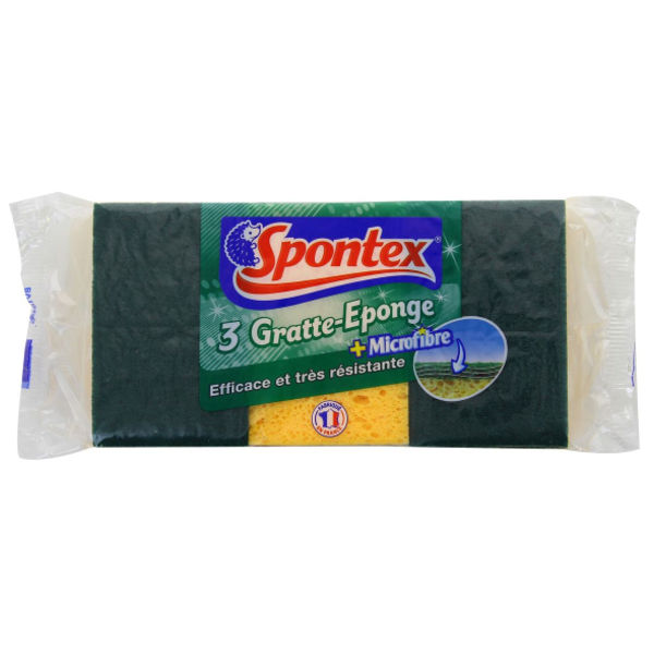 [PBRSP020] Spontex - Sponge with Green Scourer and Microfibre Layer - Pack of 3